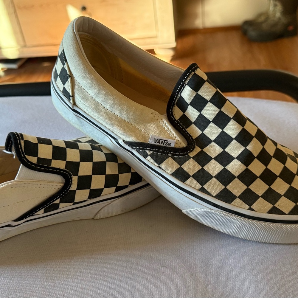 Vans womens Black and White Checkered Slip-On Sneakers size 10